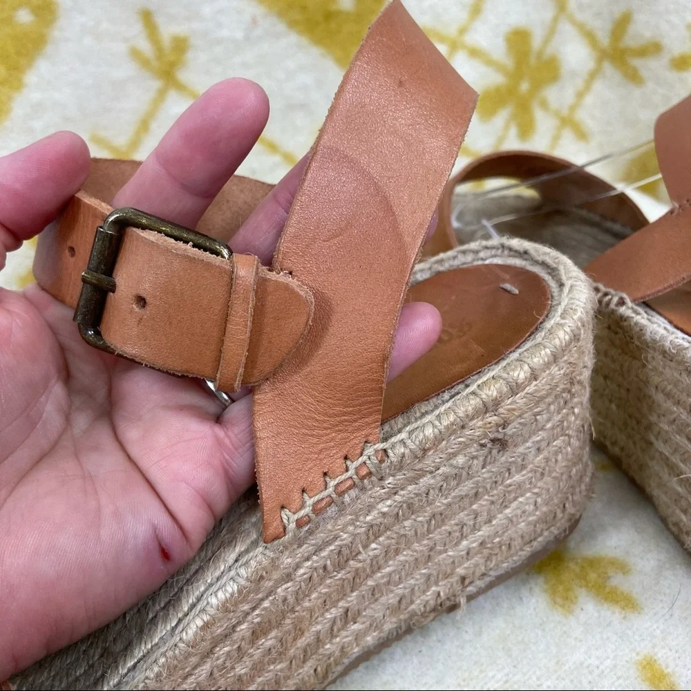 Soludos Minorca Leather Espadrille Platform Sandals size 8